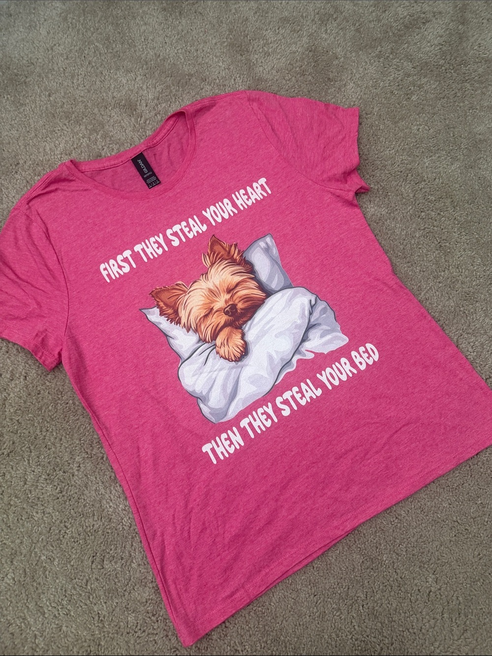 Gildan Pink Short Sleeve Tee with Sleeping Dog Graphic